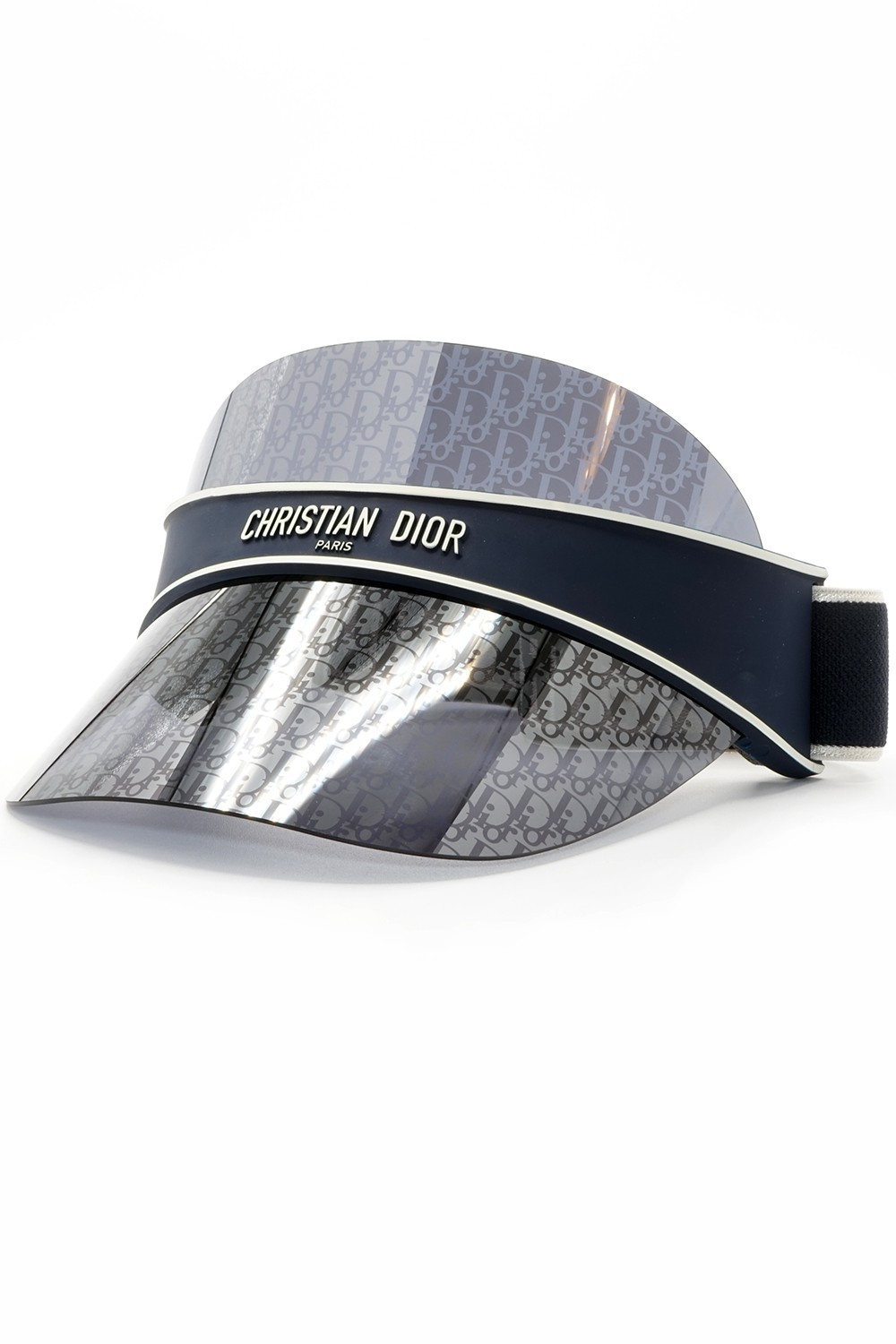 Christian Dior - Visiera da sole con logo all-over e fascia elastica unisex blu