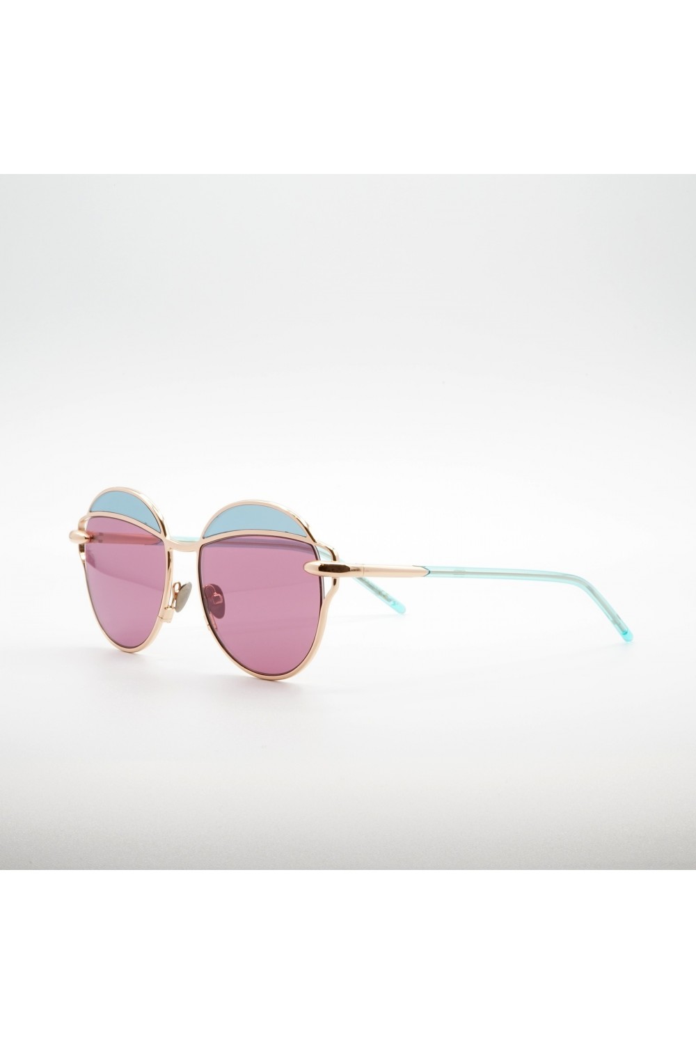 Pomellato - Occhiali da sole tondi in metallo bicolore per donna rosa, celeste